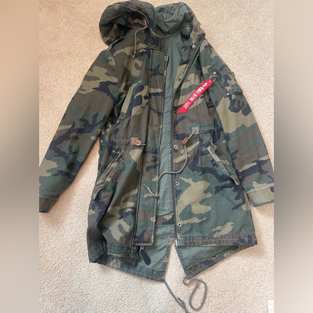 Alpha Industries Olive Green Parka with Red Tag